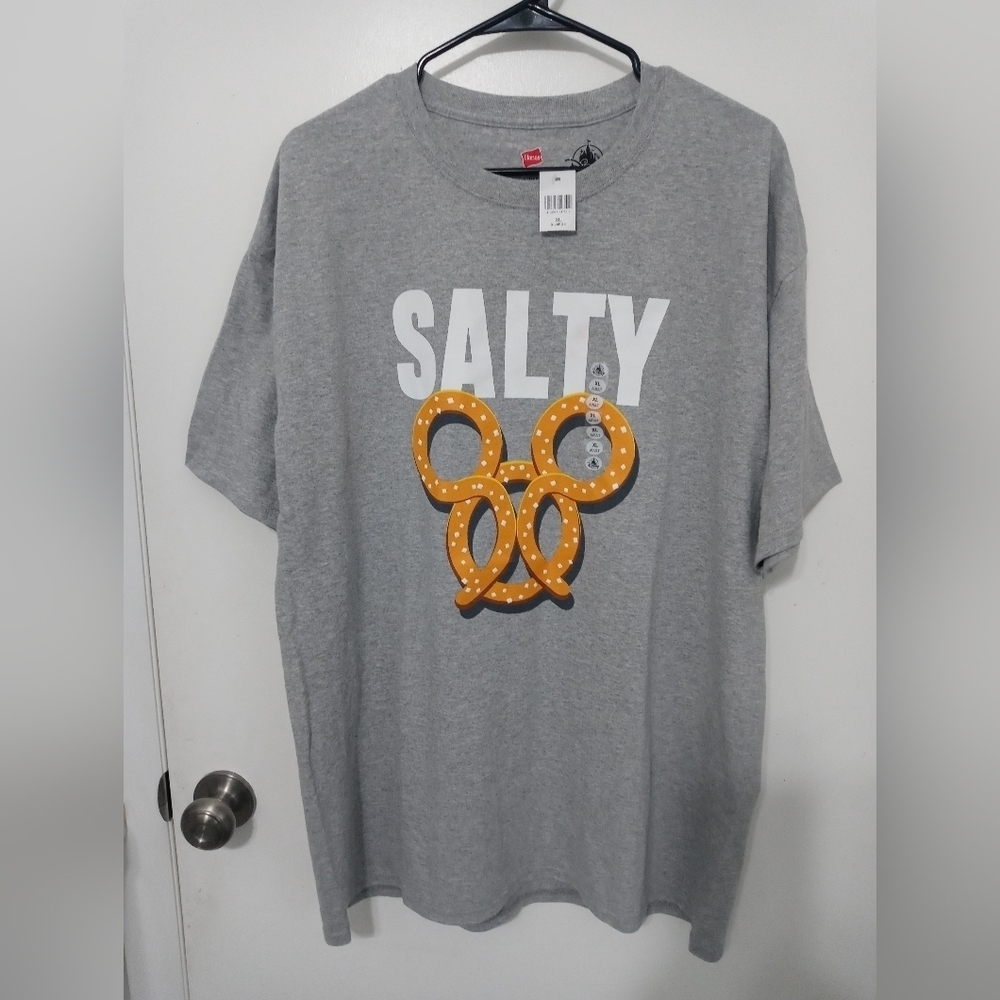 Disney Parks Snacks Mickey Pretzel "Salty"  short sleeve Gray t shirt XL